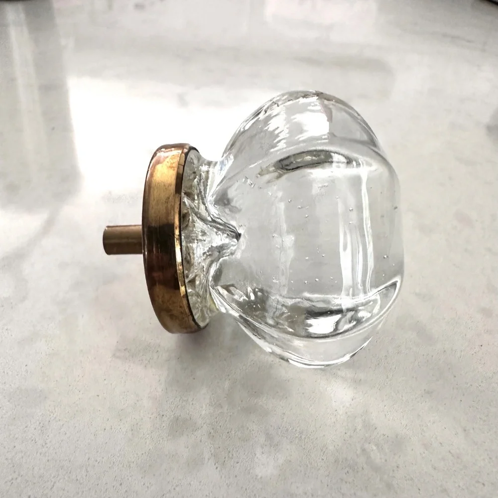 Victorian Style Large Glass Drawer Pull Door Knob Anglo American Brass Set of 10